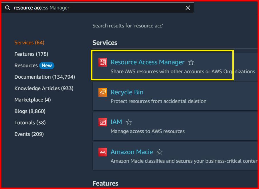 Picture showing the Resource Access Manager in the search result
